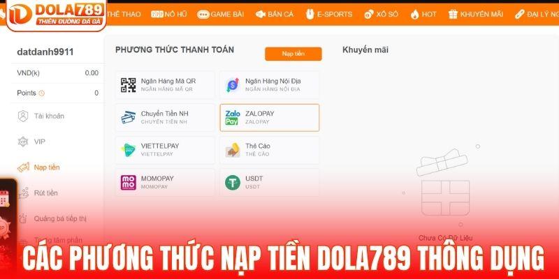 Các cách nạp tiền DOLA789 thông dụng