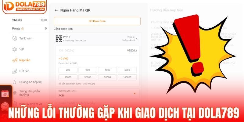 Lỗi thường gặp khi nạp tiền DOLA789